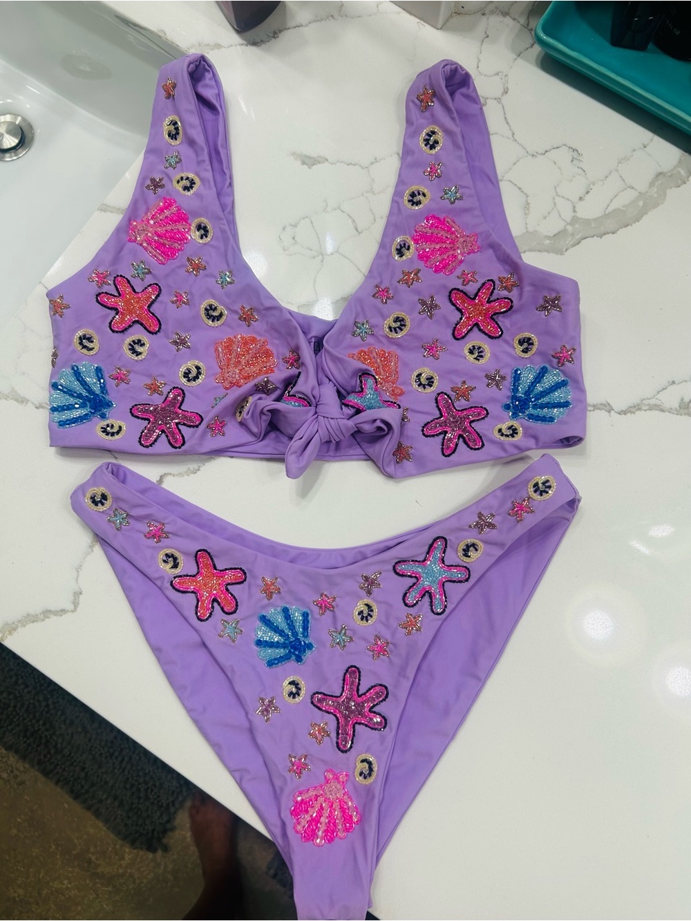 Lavender Sequin Seashell & Star Bikini Set - Women's Swim